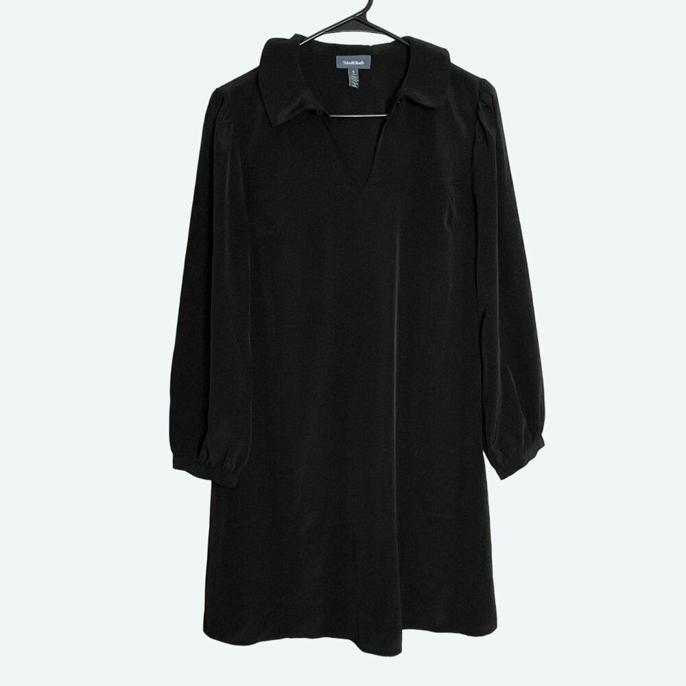 ModCloth Black Long Sleeve Collared V-Neck Shirt‎ Dress Size Small